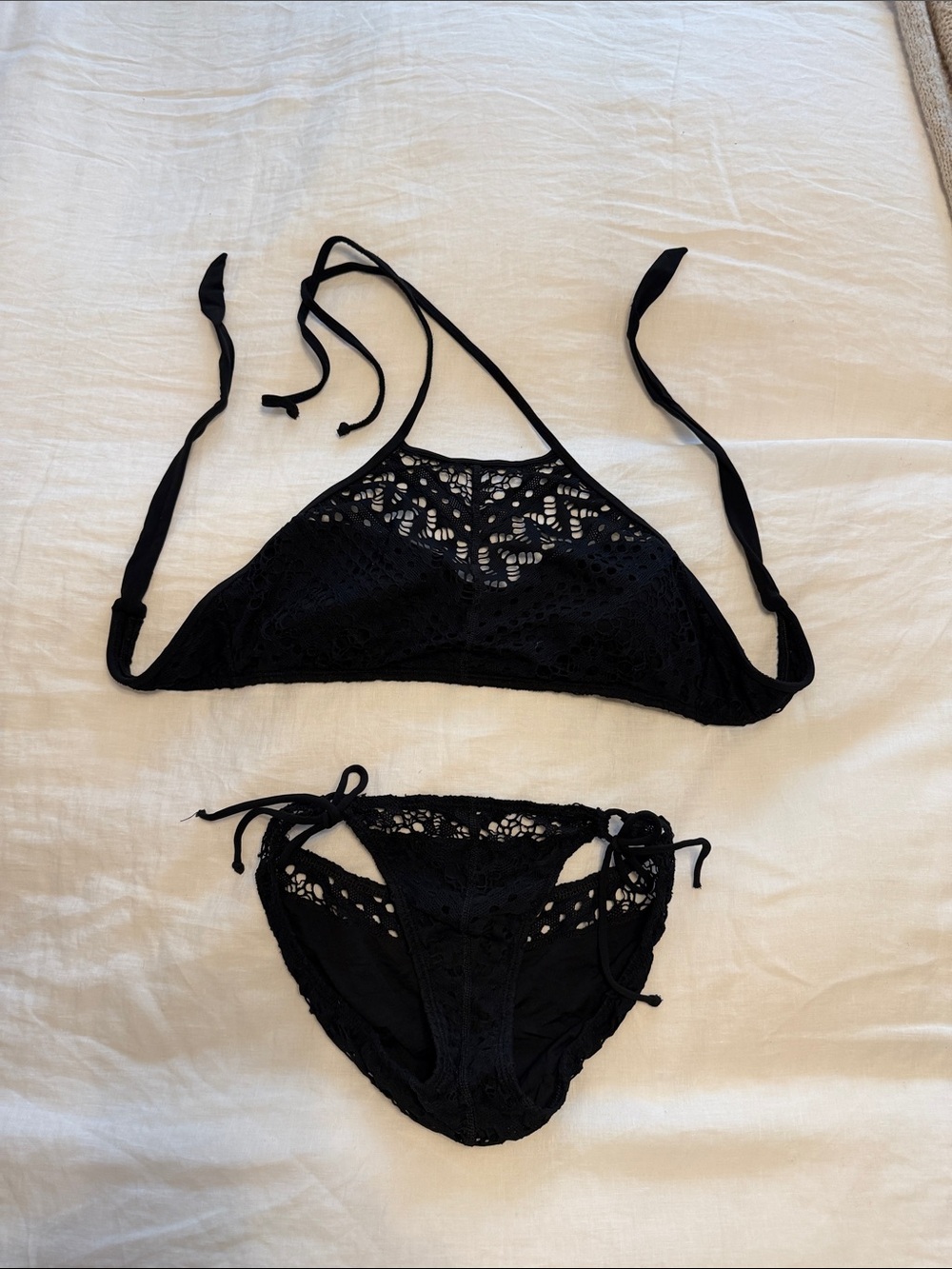 Robin Piccone Black Crochet Tie Bikini